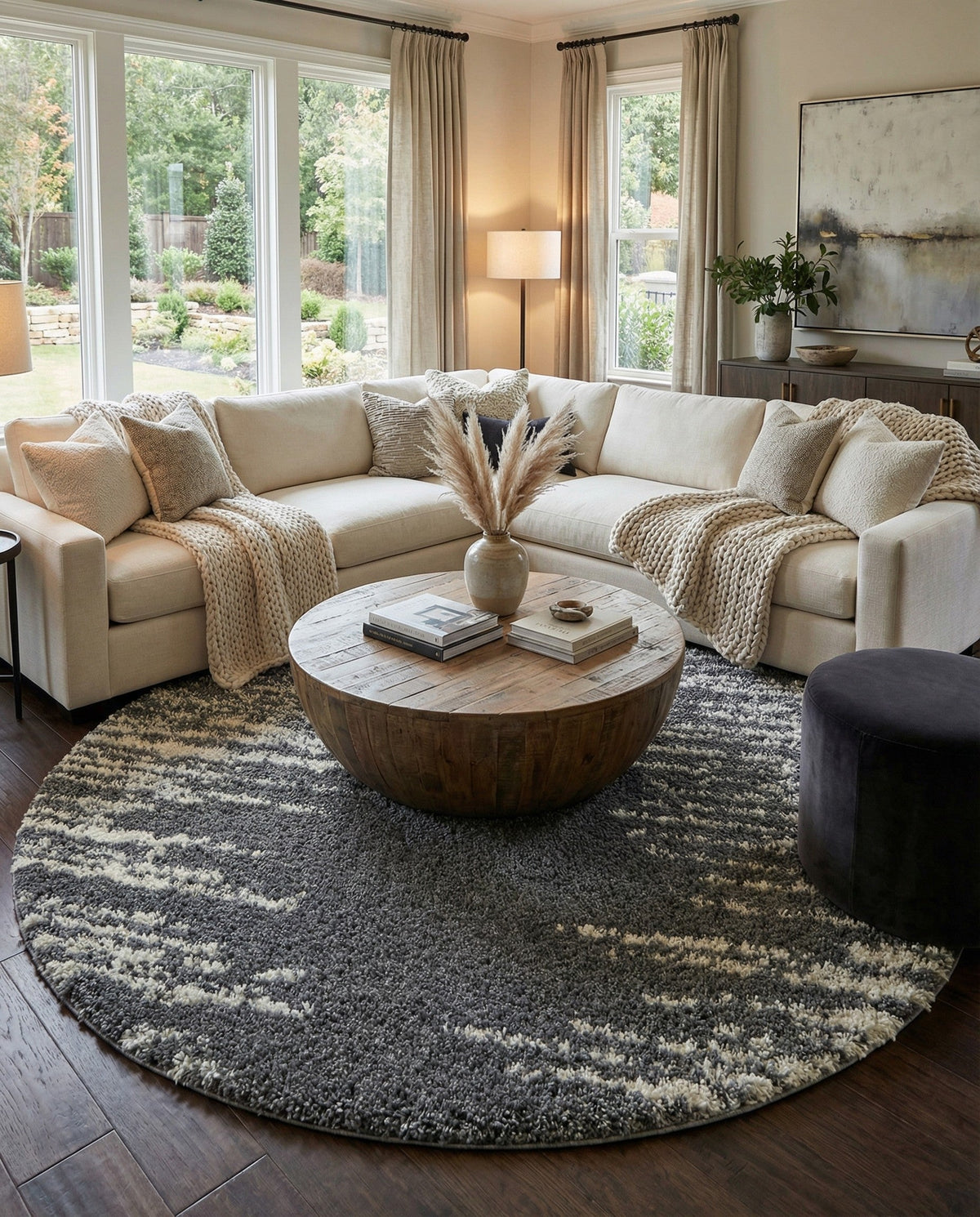 Tranquil Tides Shag Collection Area Rug - Marina Round Gray  lifestyle 101