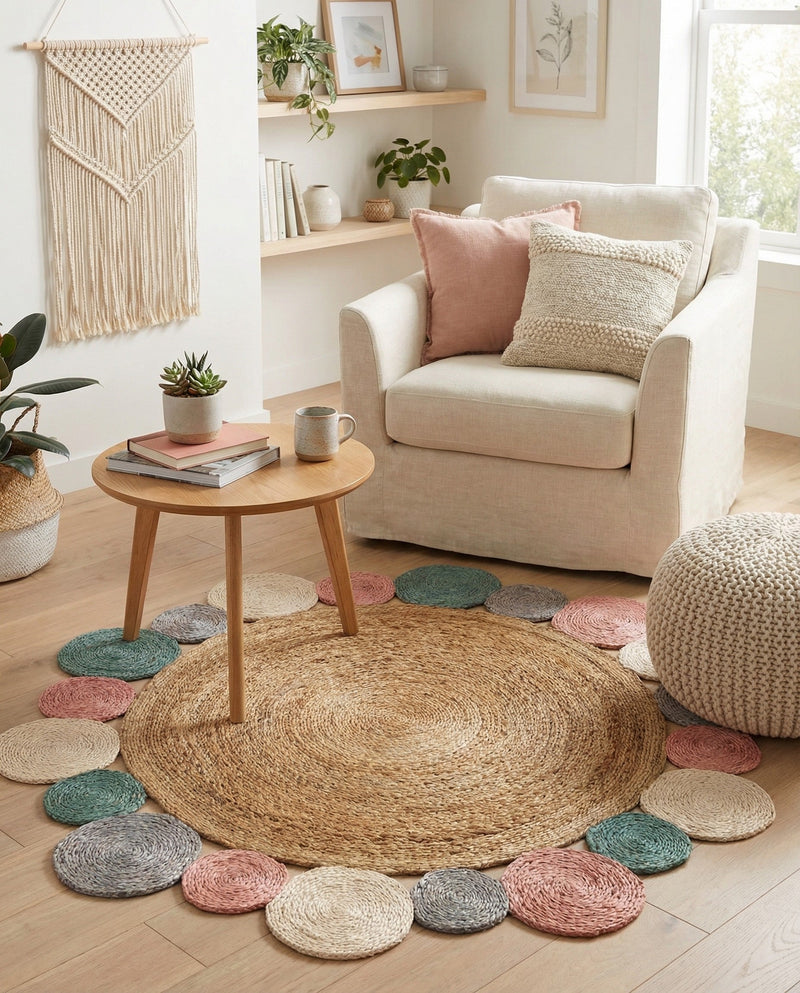 Woven Seaside Jute Collection Area Rug - Sienna Round Multi  lifestyle 61
