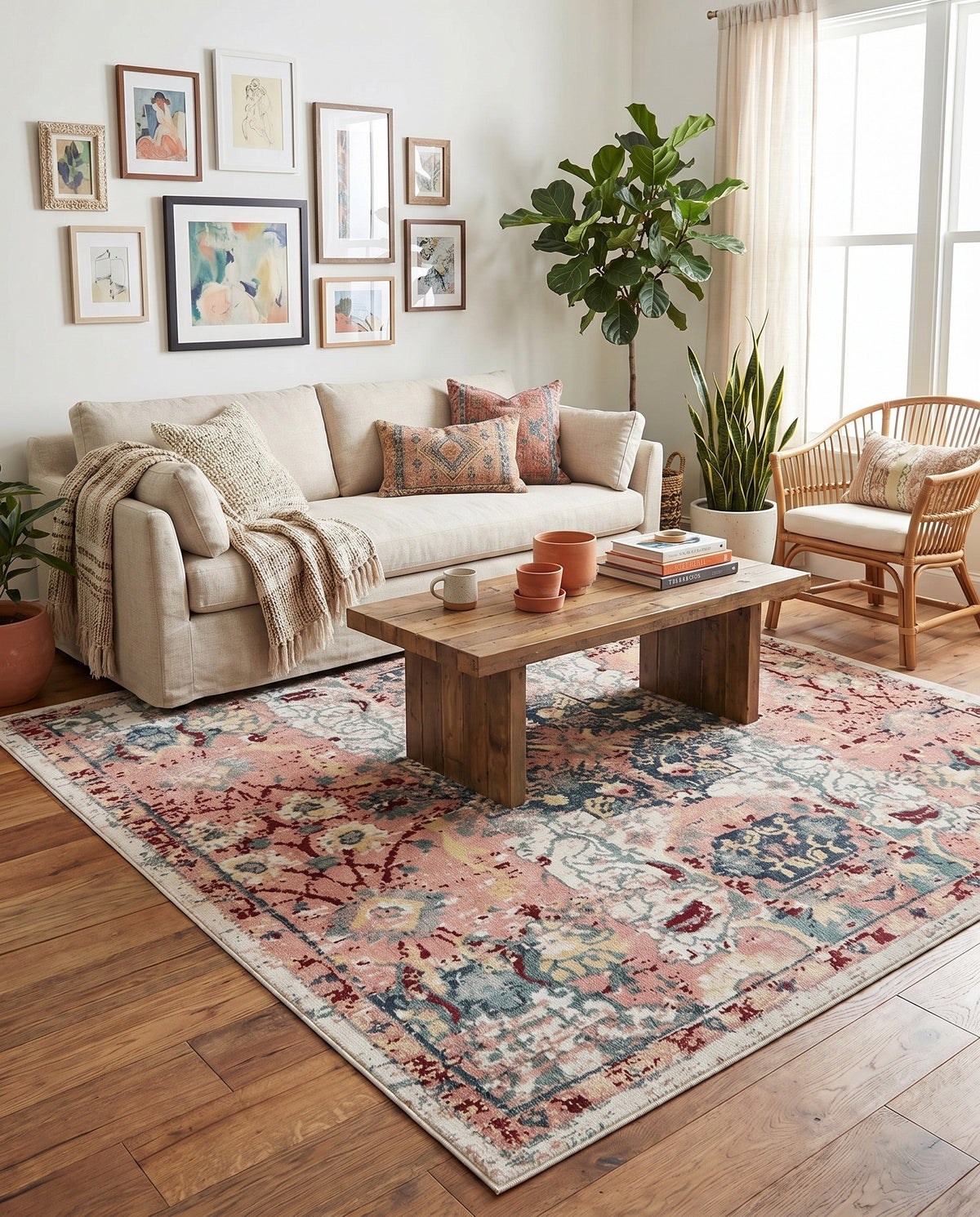 Savannah Elegance Collection Area Rug -  Azalea Square Pink  lifestyle 174
