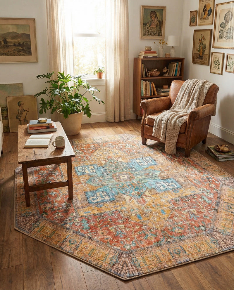 Heritage Elegance Collection Area Rug -  Windsor (Rust Red) Octagon Rust Red  lifestyle 68