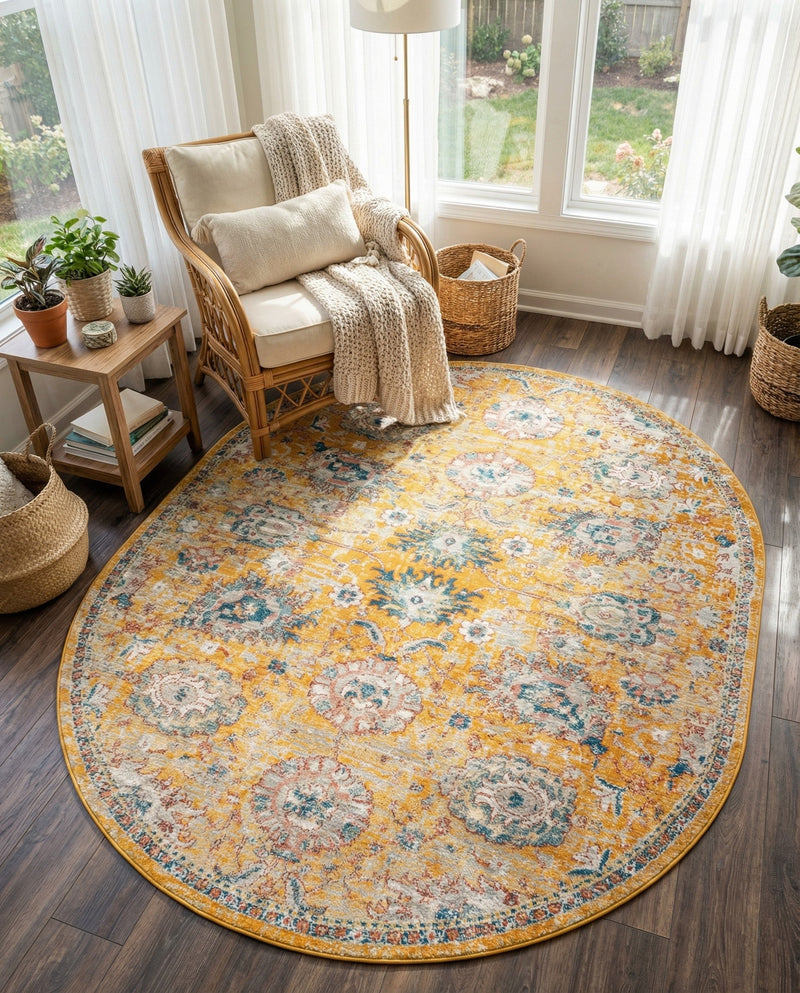 Seville Stripes Collection Area Rug -  Cordoba (Yellow) Oval Yellow  lifestyle 63
