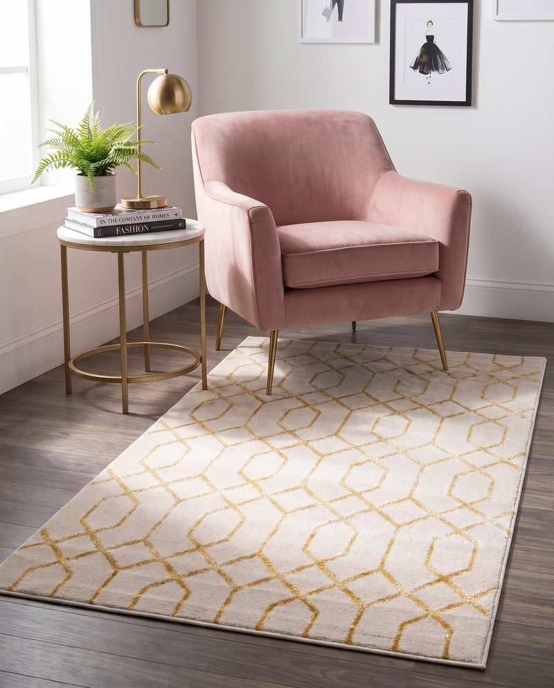 Hollywood Luxe Collection Area Rug - Sunset (White Gold) Rectangle White Gold  lifestyle 16