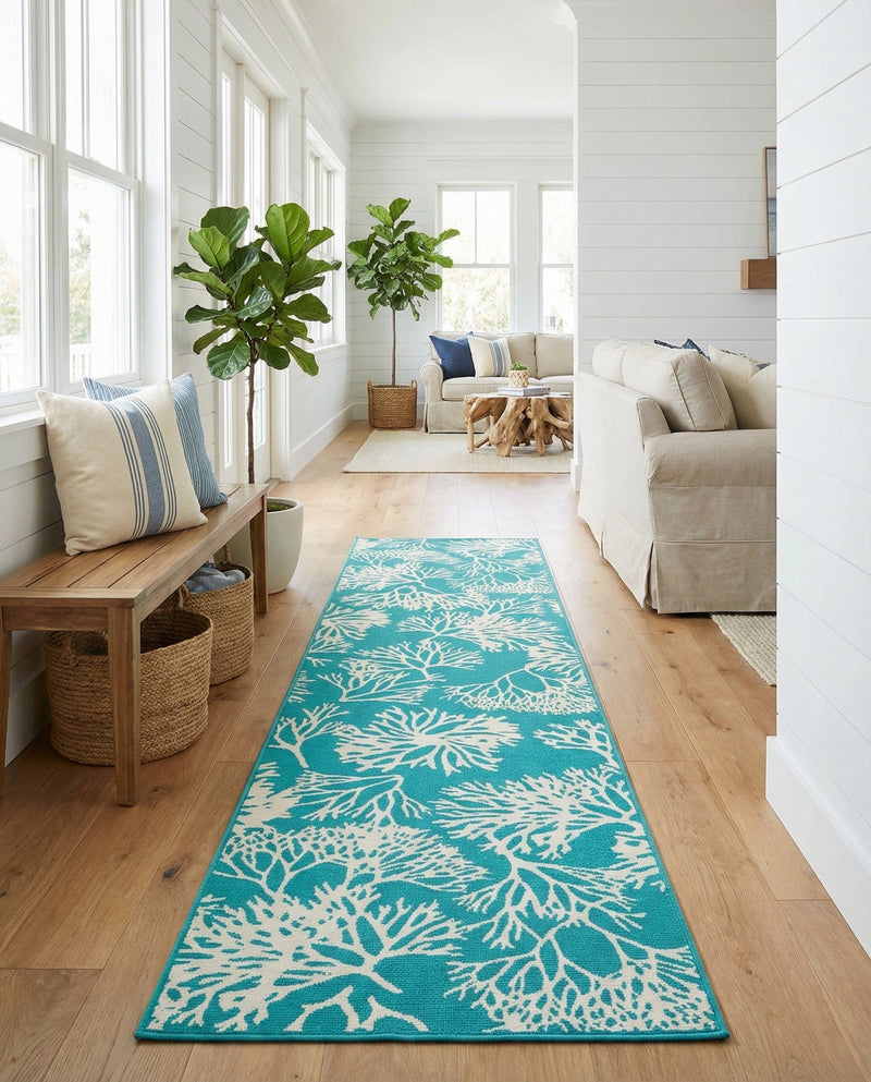 Seaside Haven Rugs Collection Area Rug -  Seaside Runner Teal  lifestyle 48