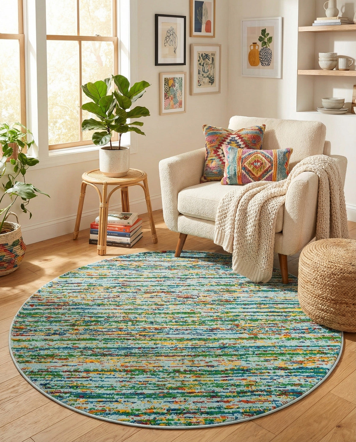 Caribbean Cove Collection Area Rug -  Lucia Round Aqua  lifestyle 60