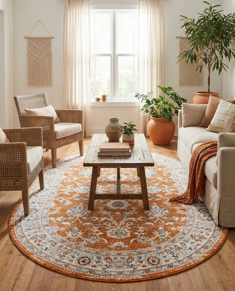 Savannah Elegance Collection Area Rug - Augusta (Rust Red) Oval Rust Red  lifestyle 69