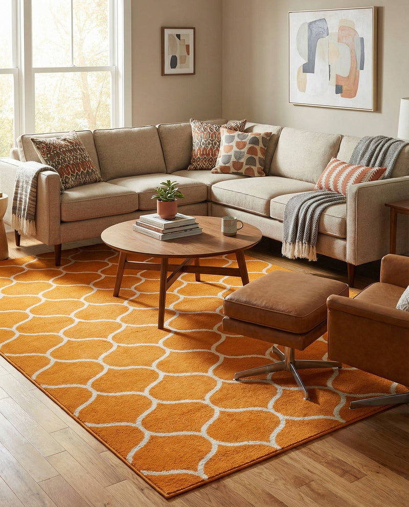 Trellis Mosaic Collection Area Rug -  Pergolatown (Orange) Rectangle Orange  lifestyle 8