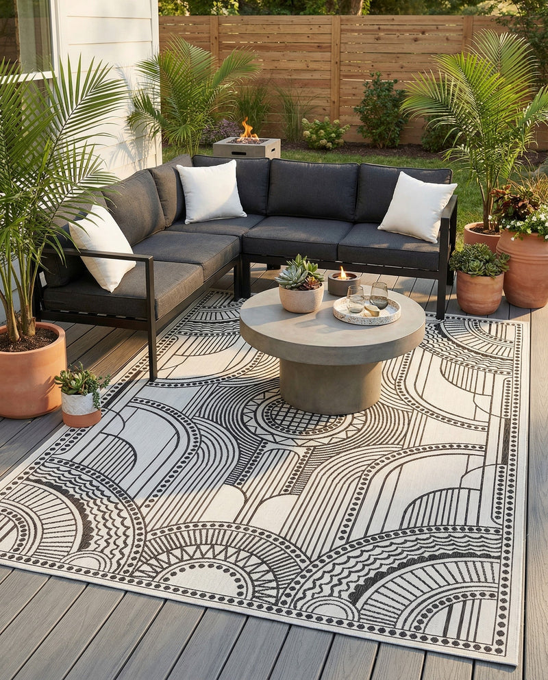 Patio Heritage Collection Area Rug -  Asheville Rectangle White and Black  lifestyle 10