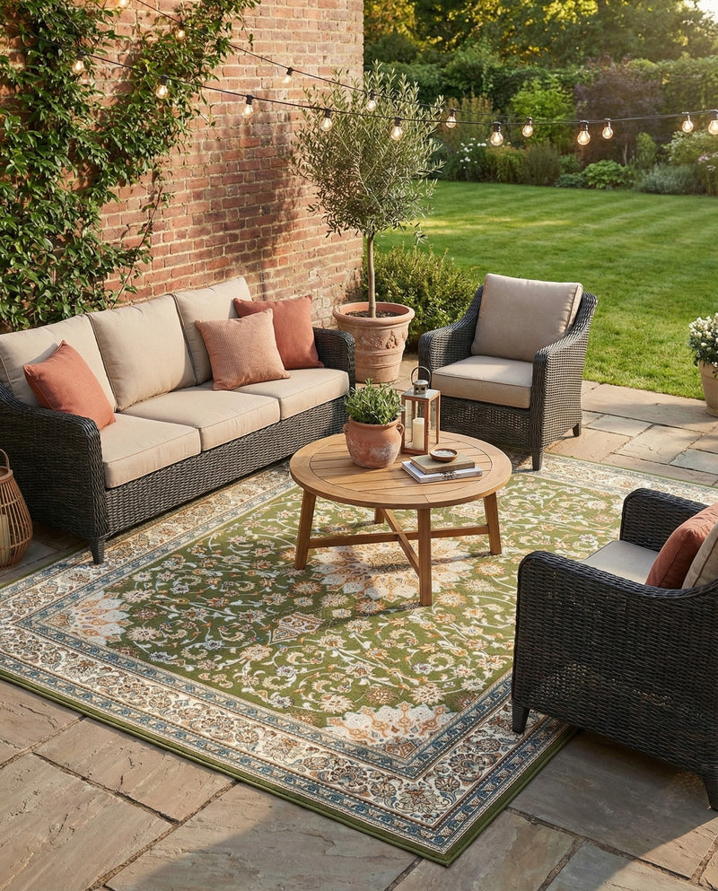 Patio Heritage Collection Area Rug -  Bower Rectangle Green  lifestyle 57
