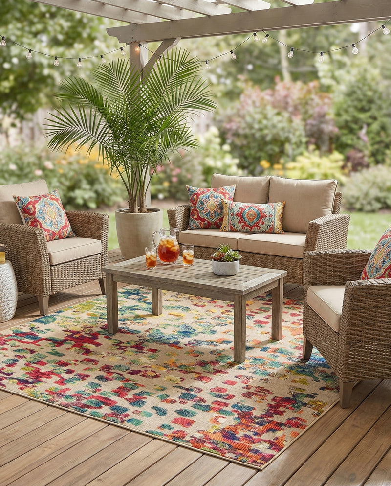Outdoor Marrakesh Collection Area Rug -  Oujda Square Multi  lifestyle 54