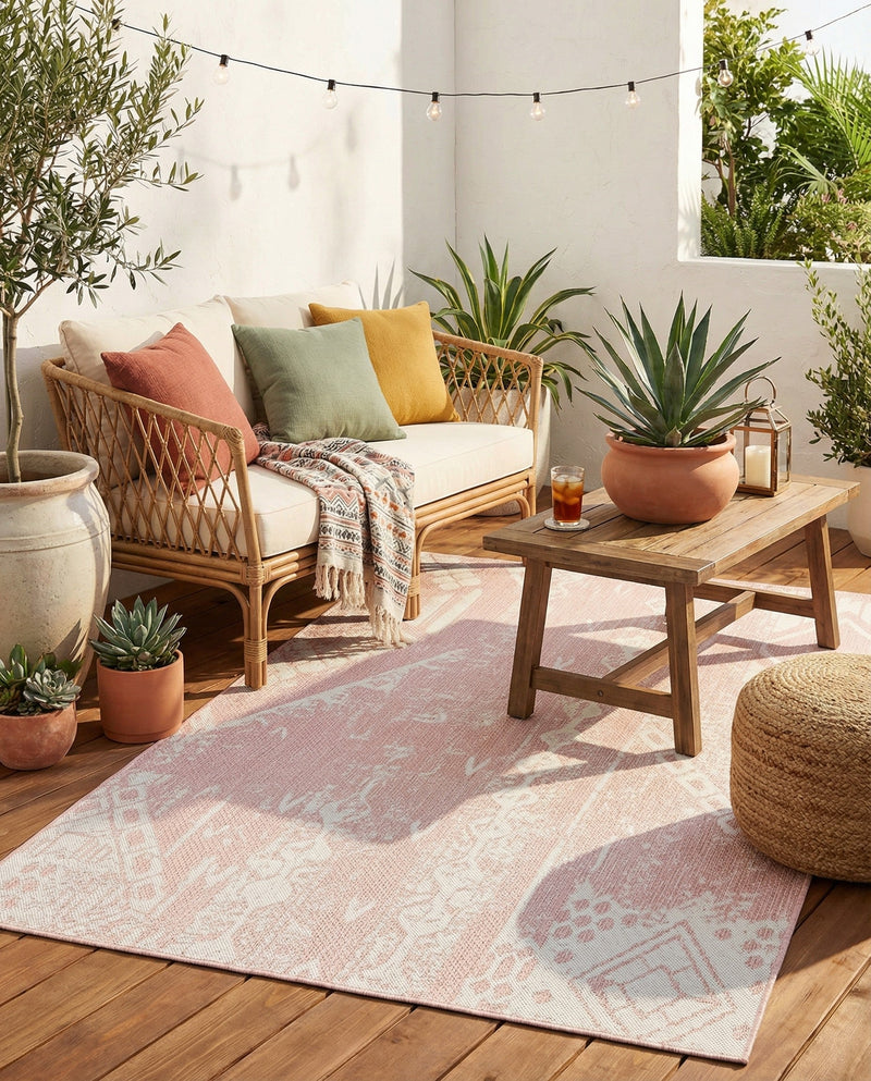 Desert Nomad Terrace Collection Area Rug - Sahara (Pink) Rectangle Pink  lifestyle 5