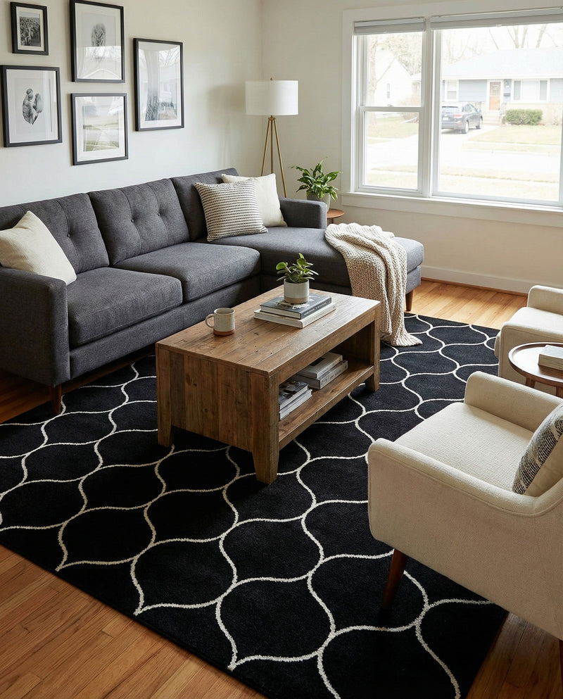 Trellis Mosaic Collection Area Rug -  Pergolatown (Black) Rectangle Black  lifestyle 8