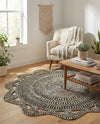 Woven Seaside Jute Collection Area Rug - Nantucket Round Black and White  lifestyle 52