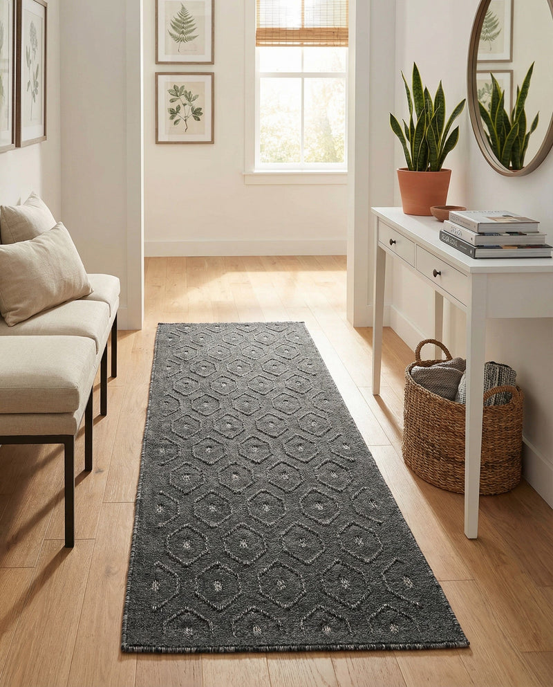 Garden Lattice Charm Collection Area Rug - Arbor (Charcoal) Runner Charcoal  lifestyle 44