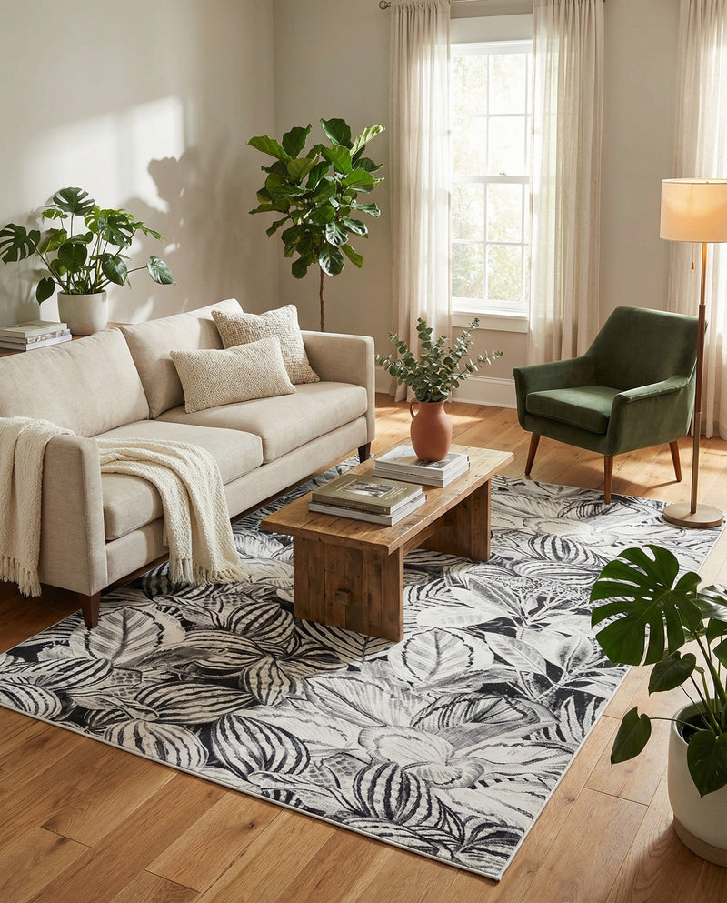 Meadow Breeze Collection Area Rug -  Bluebell Rectangle Charcoal  lifestyle 10