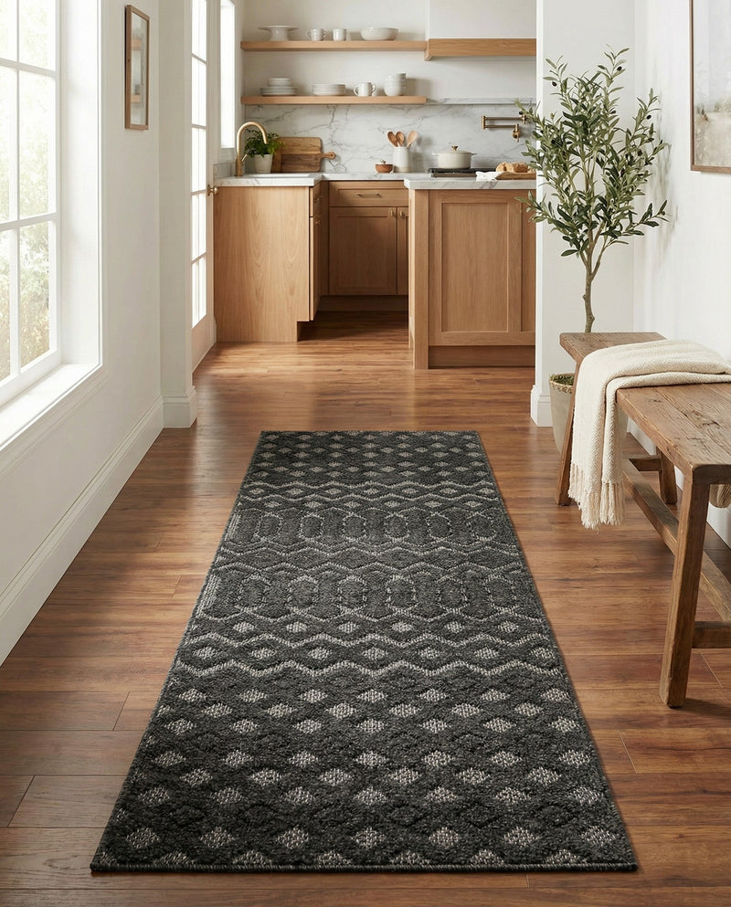 Garden Lattice Charm Collection Area Rug -  Pergola (Charcoal) Runner Charcoal  lifestyle 47