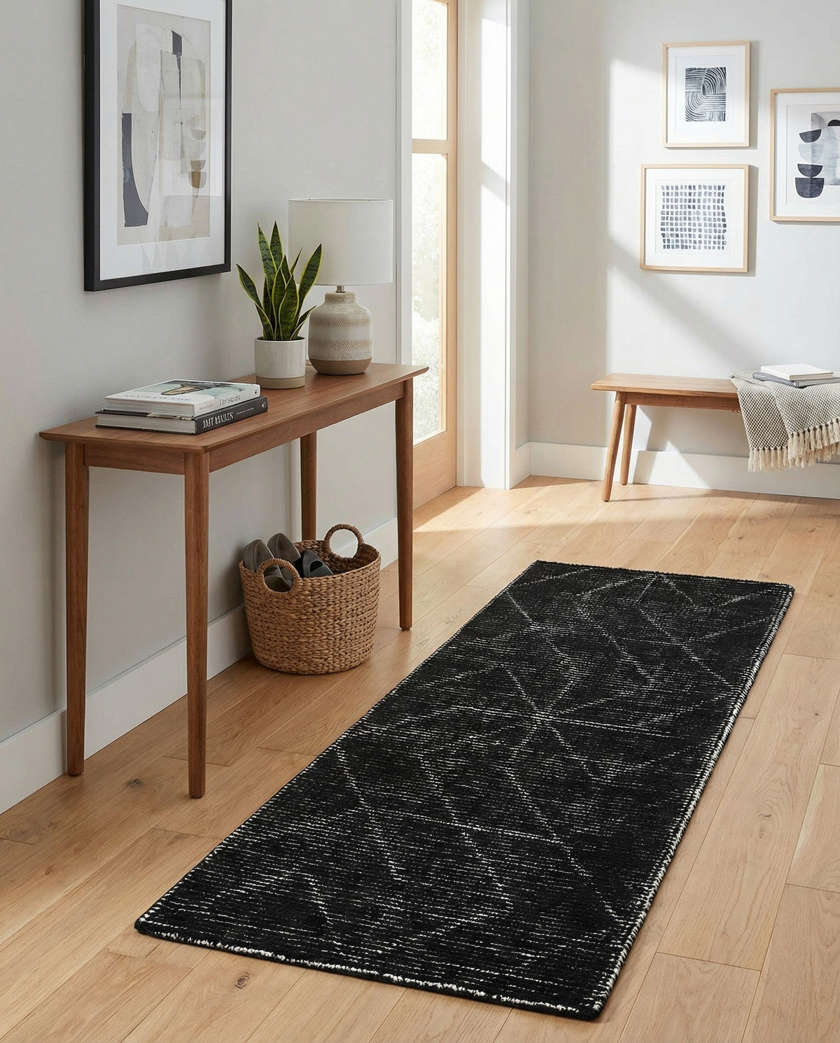 Nordic Loom Geometric Collection Area Rug - Oslo Runner Jet Black  lifestyle 130