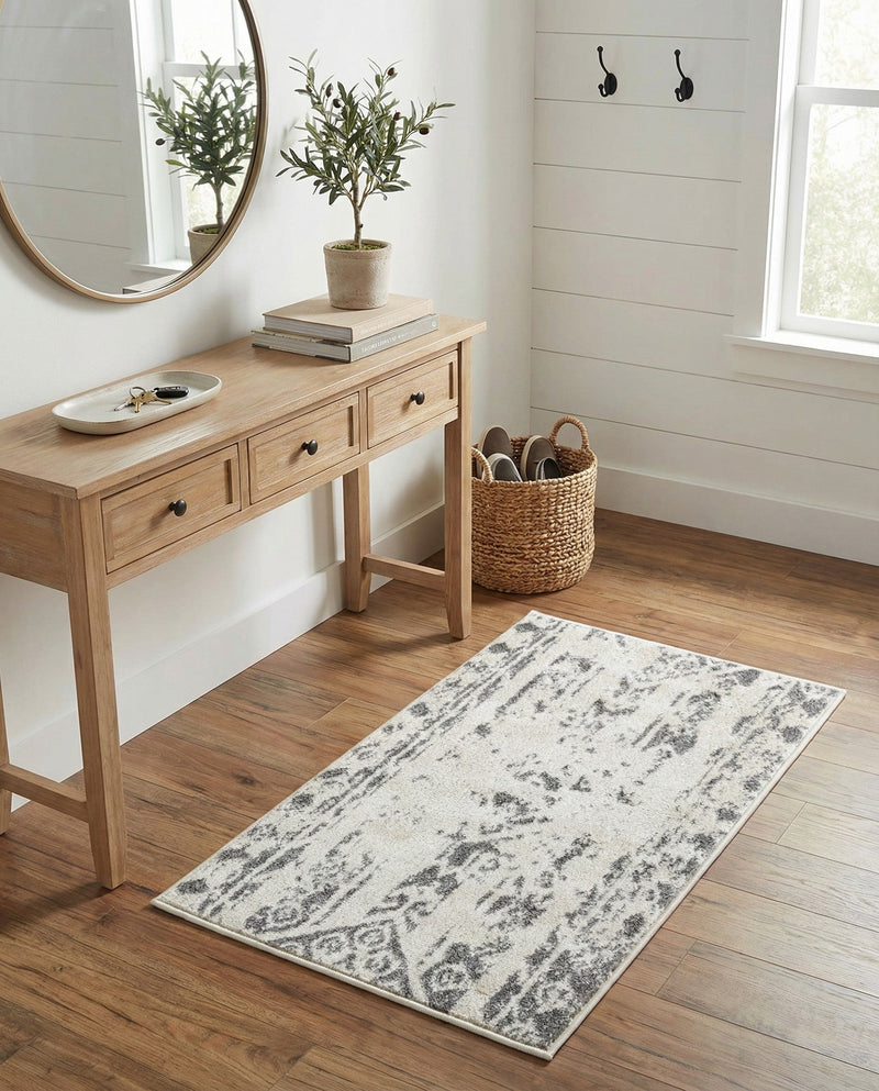 Brighton Stripes Collection Area Rug - Sussex (Ivory and Gray) Rectangle Ivory and Gray  lifestyle 13