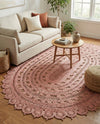 Woven Seaside Jute Collection Area Rug - Coastalhaven (Pink) Oval Pink  lifestyle 35