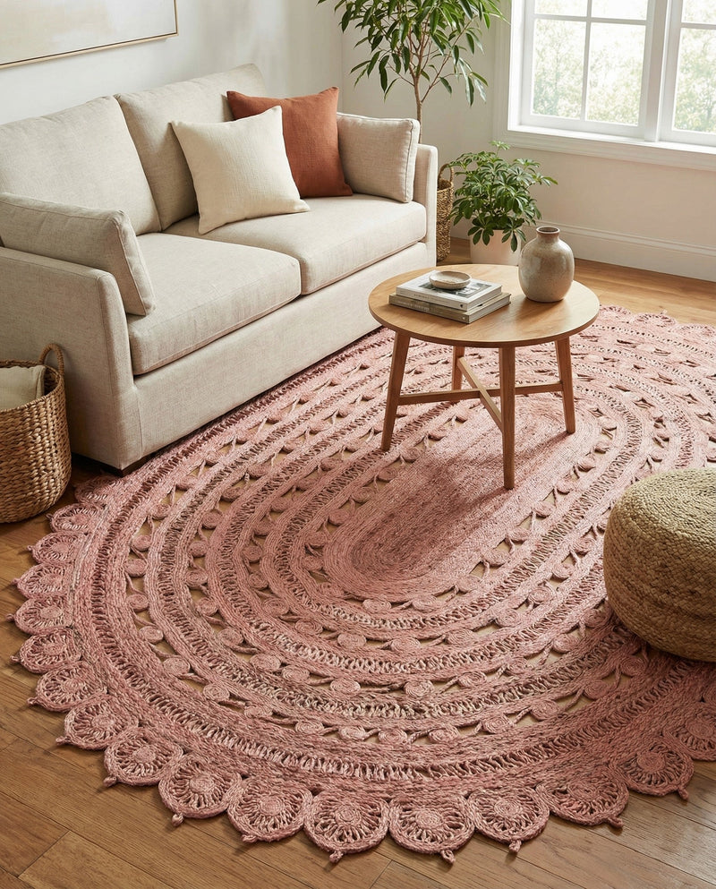 Woven Seaside Jute Collection Area Rug - Coastalhaven (Pink) Oval Pink  lifestyle 35