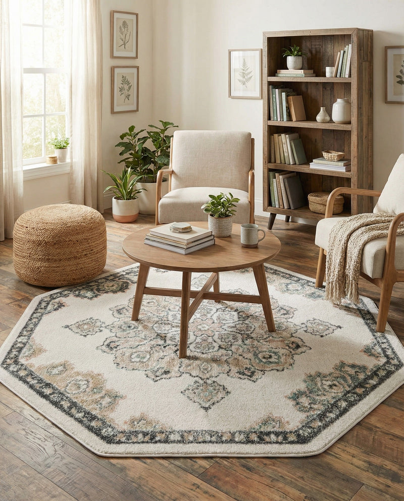 Beverly Grove Collection Area Rug - Melrose (Ivory) Octagon Ivory  lifestyle 73