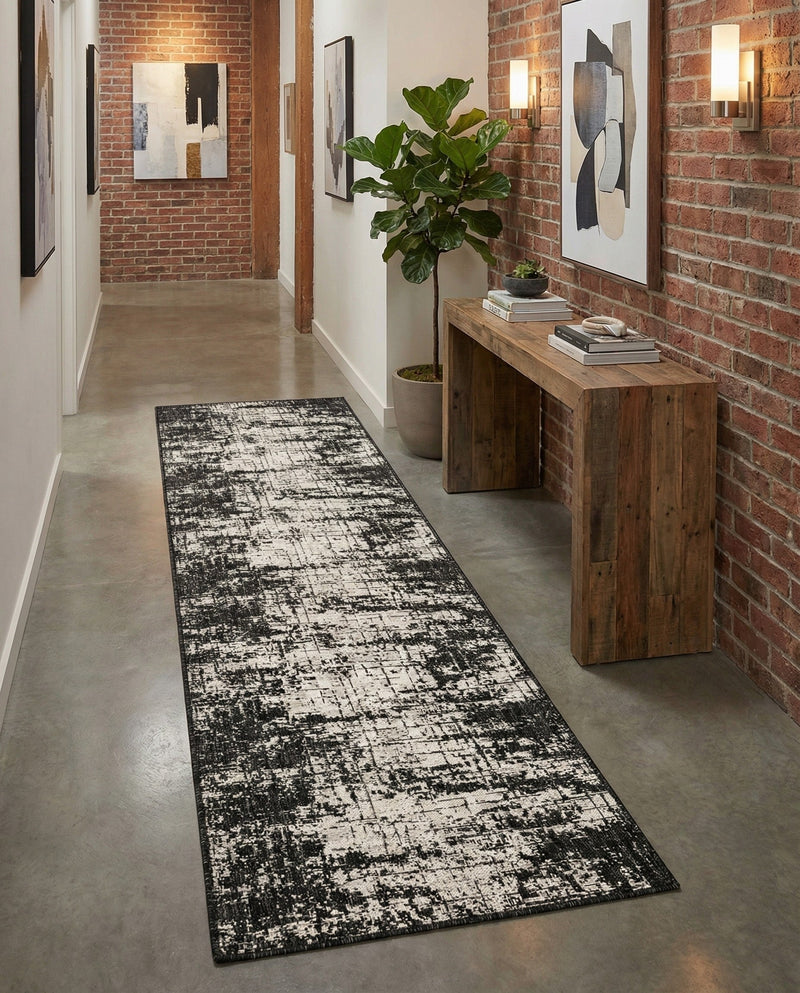 Urban Terrace Collection Area Rug -  Midtown Runner Black and White  lifestyle 25