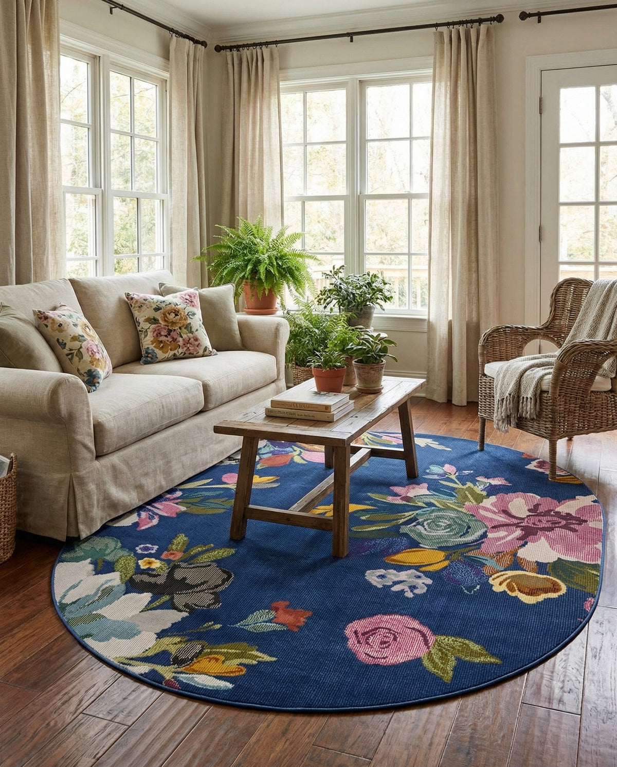 Meadow Breeze Collection Area Rug - Wildflower Oval Blue  lifestyle 122