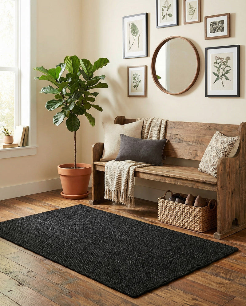 Woven Seaside Jute Collection Area Rug - Martha's Rectangle Black  lifestyle 6