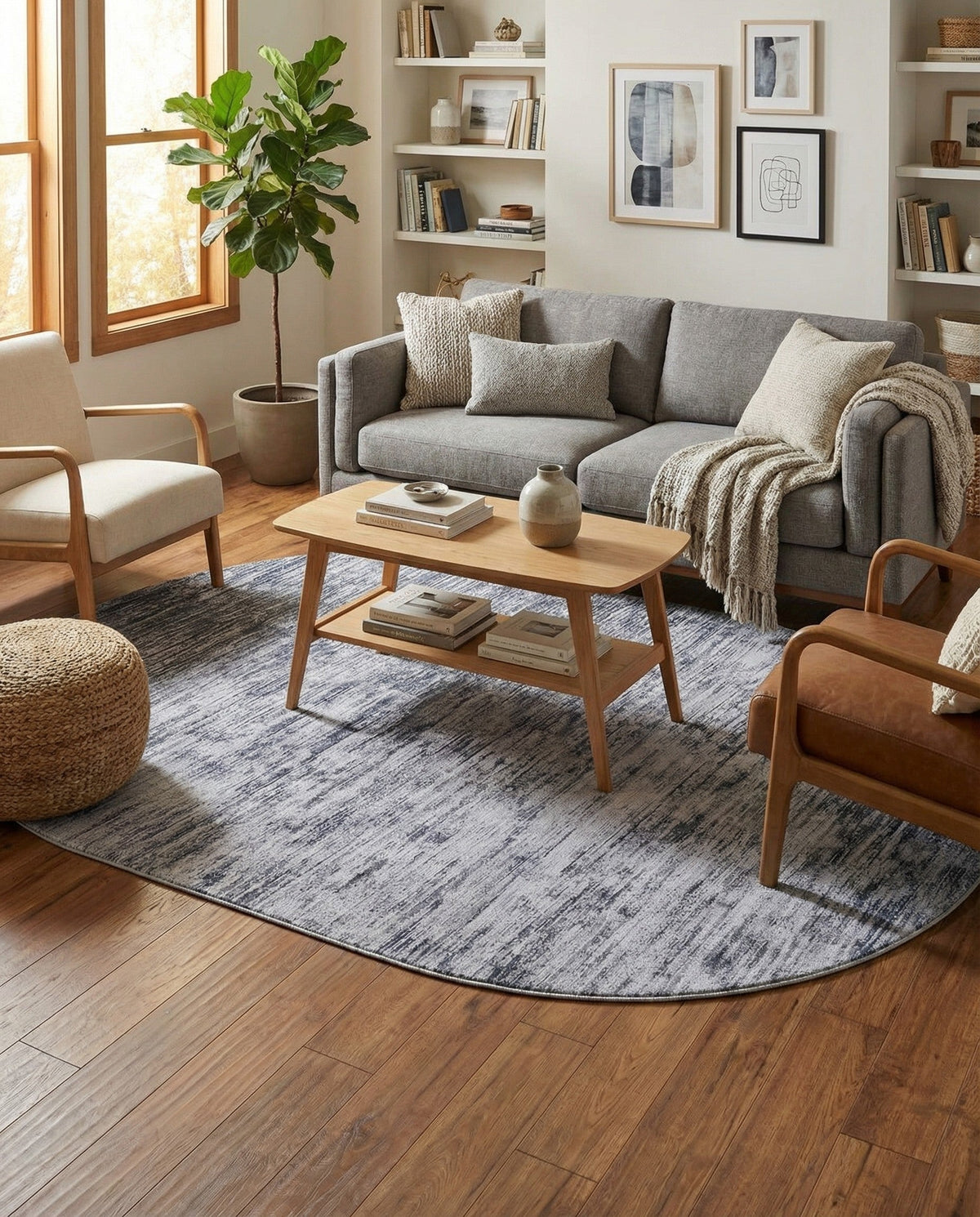 Sahara Essence Collection Area Rug - Oasis (Gray) Oval Gray  lifestyle 96