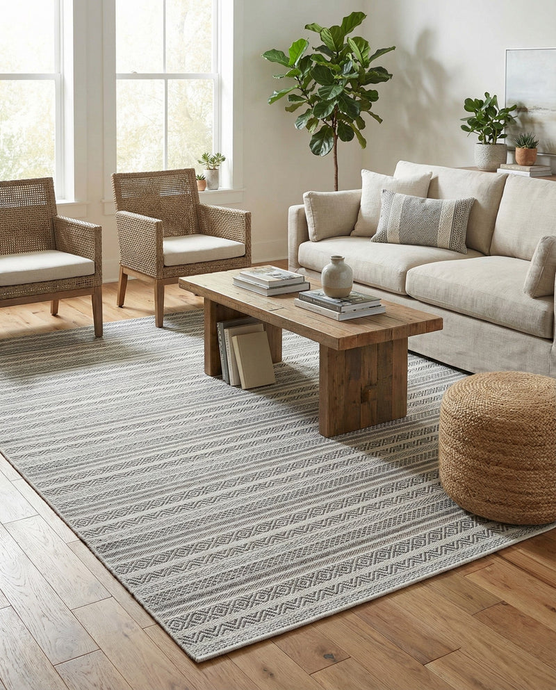 Seaside Stripes Collection Area Rug -  Boardwalk (Beige) Square Beige  lifestyle 72