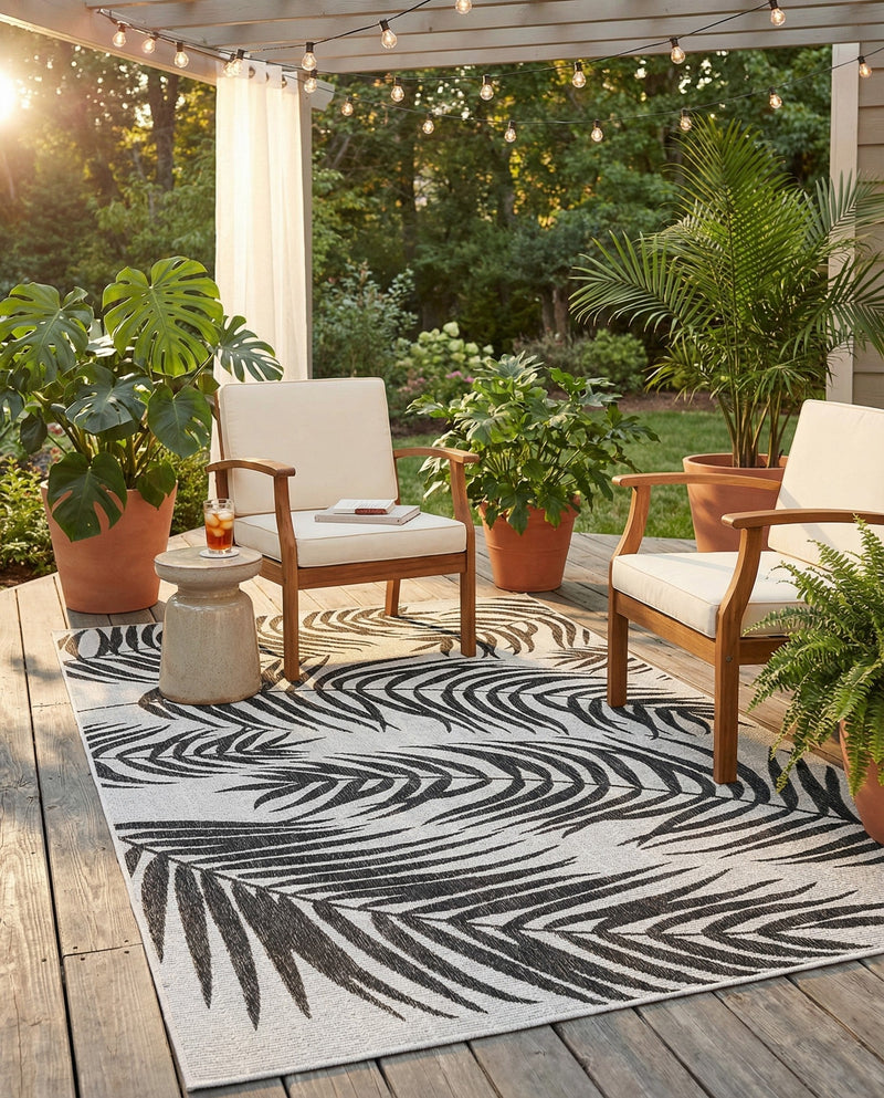 Seaside Blooms Collection Area Rug - Verdure (Charcoal Ivory) Rectangle Charcoal Ivory  lifestyle 14