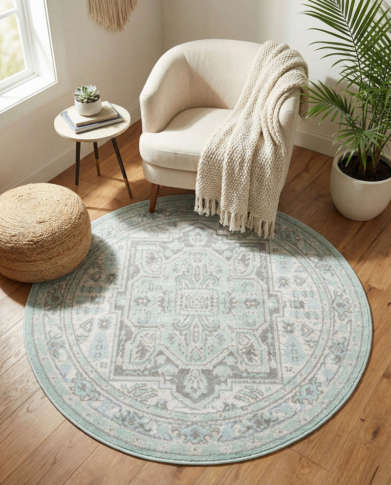 Savannah Series Collection Area Rug - Charleston (Mint) Round Mint  lifestyle 27