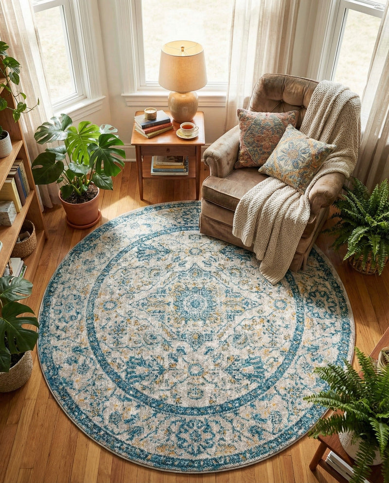 Seville Stripes Collection Area Rug - Cadiz (Light Gray) Round Light Gray  lifestyle 24