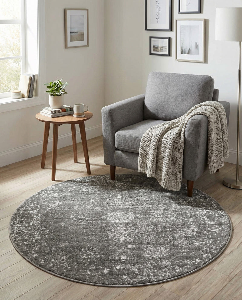 Riviera Elegance Collection Area Rug - Antibes (Dark Gray) Round Dark Gray  lifestyle 94