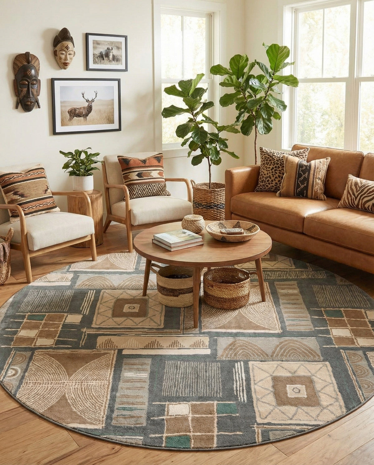 Savannah Sojourn Collection Area Rug -  Tsavo Round Multi  lifestyle 52