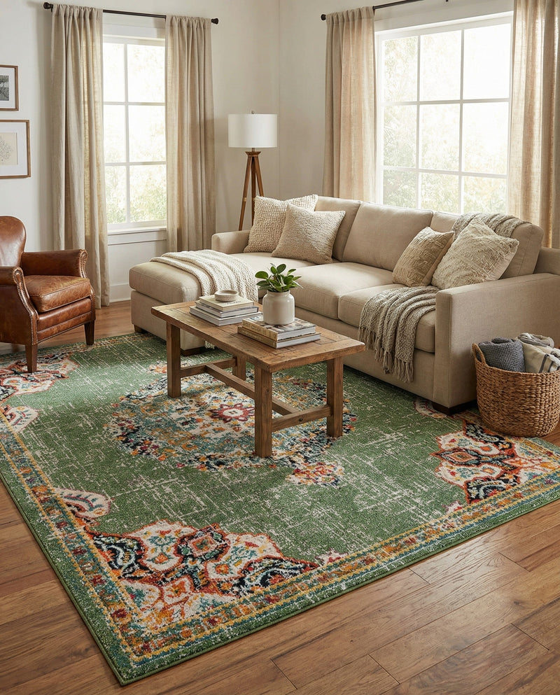 Brighton Terrace Collection Area Rug - Hove (Green) Rectangle Green  lifestyle 8