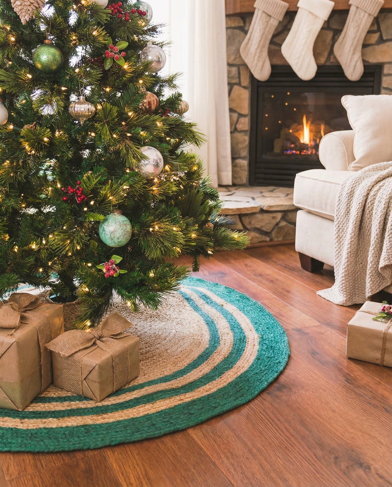 Holiday Hearth Rugs Collection Area Rug - Yuletide Round Natural and Green  lifestyle 27