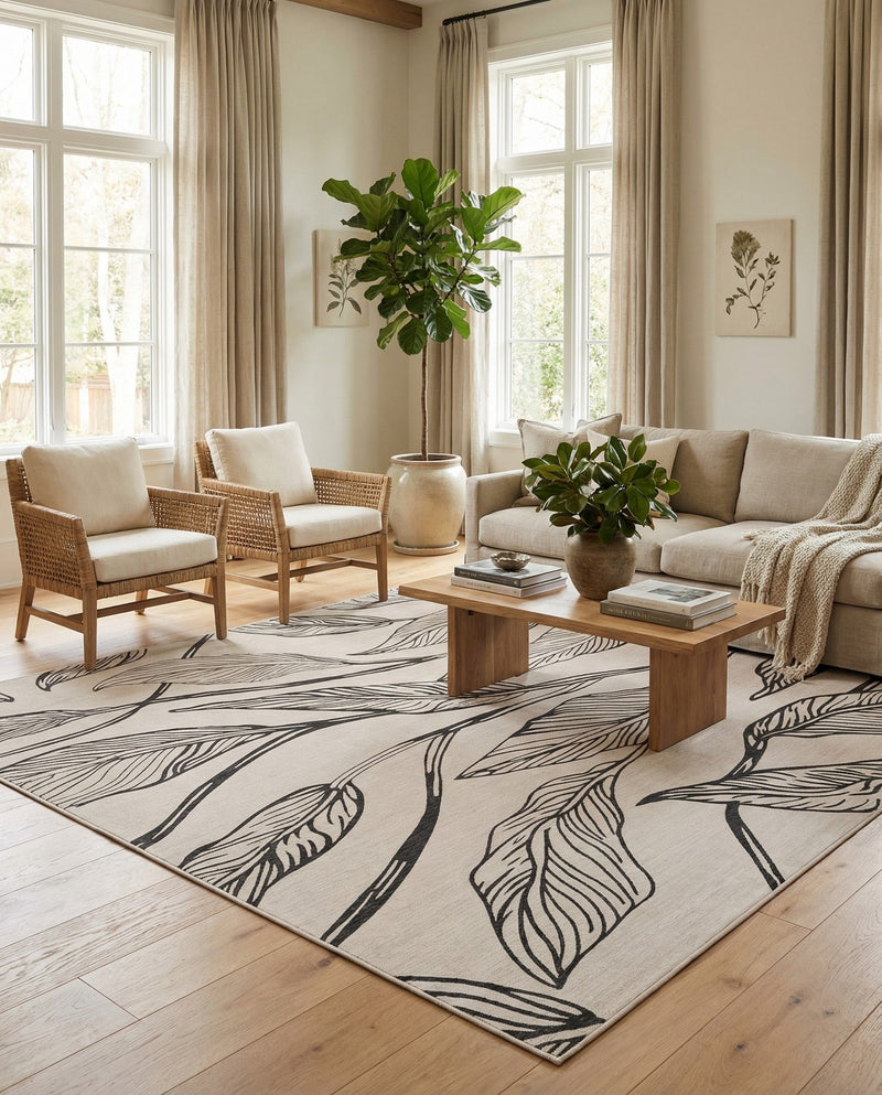 Seaside Blooms Collection Area Rug -  Evergreen (Charcoal Ivory) Square Charcoal Ivory  lifestyle 42