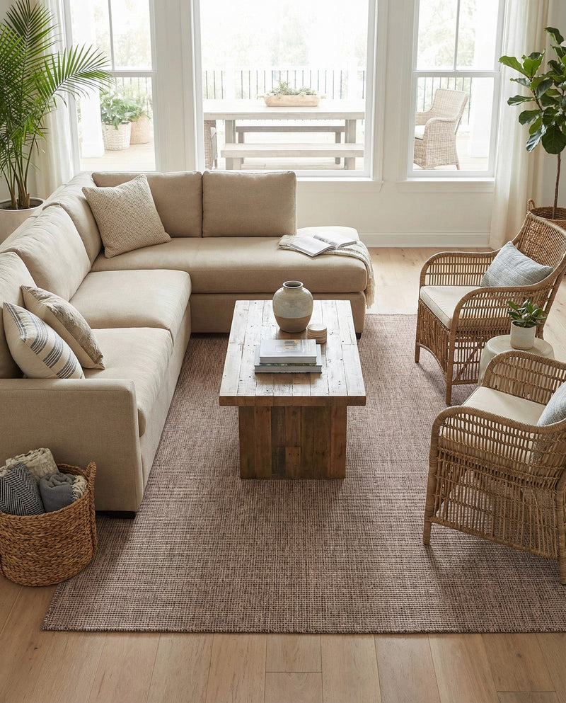Seaside Serenity Collection Area Rug - Veranda (Light Brown) Rectangle Light Brown  lifestyle 12