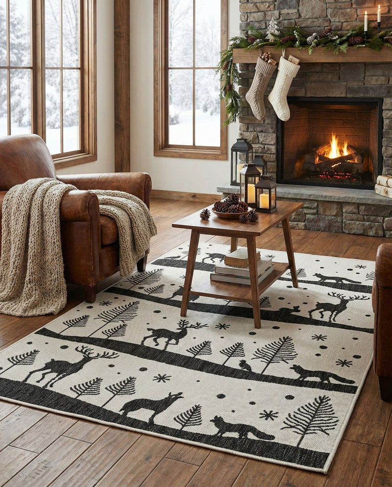 Garden Festivity Collection Area Rug - Evergreen Rectangle Black and White  lifestyle 29