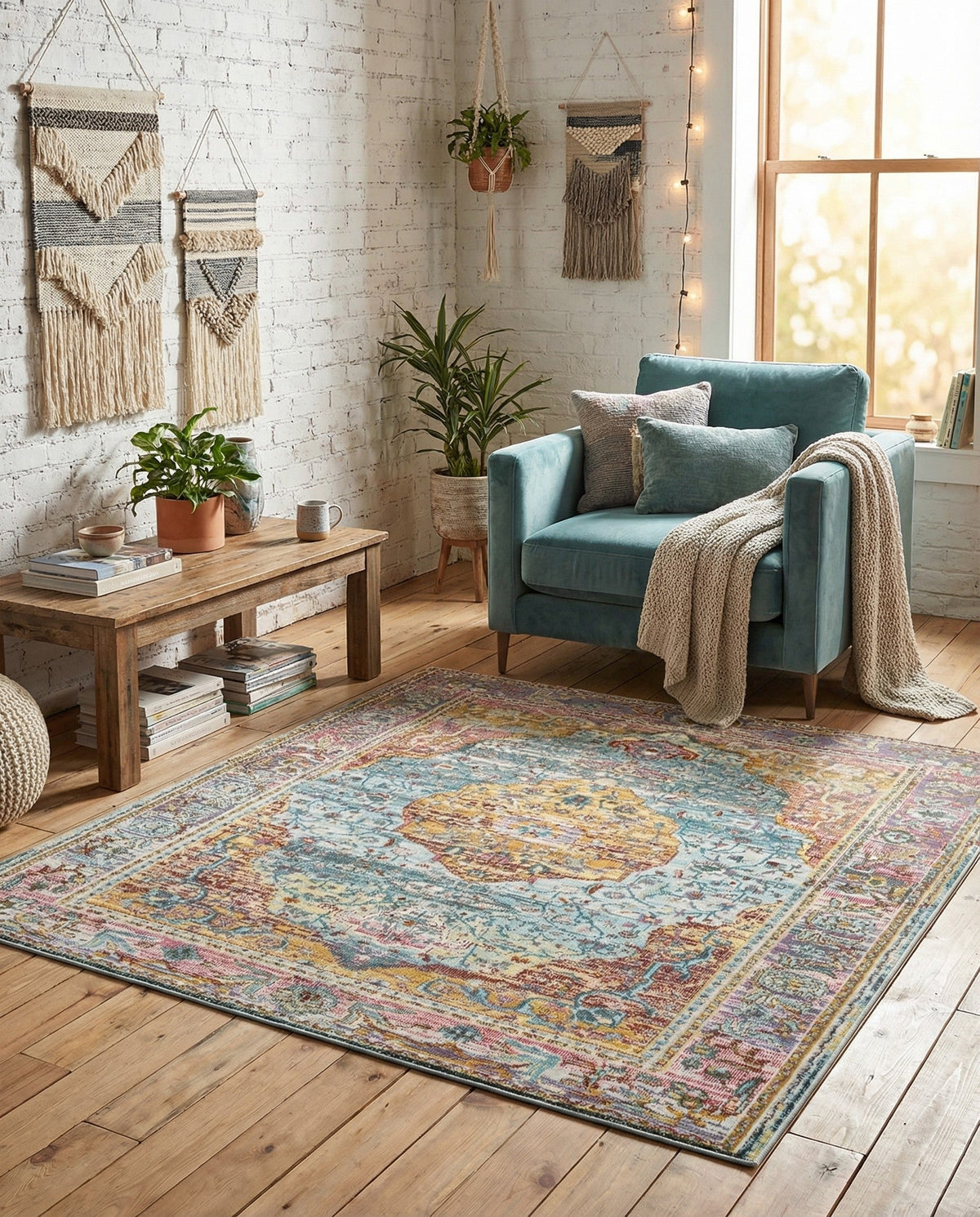 Caribbean Breeze Collection Area Rug -  Vieques Square Light Blue  lifestyle 74