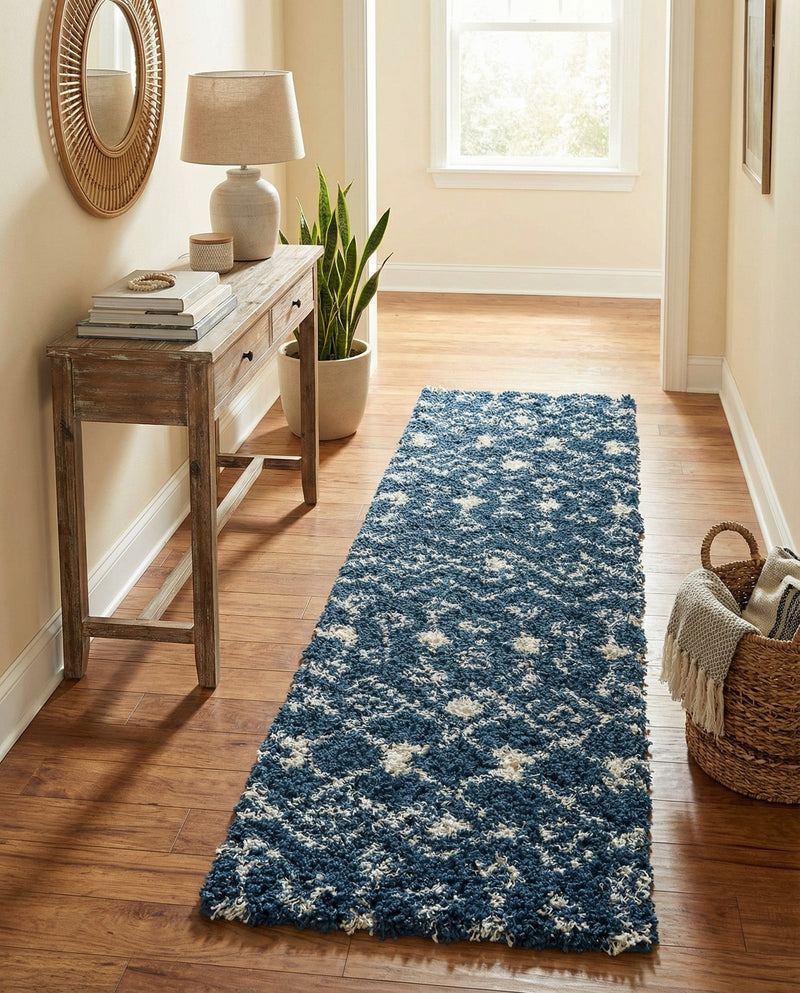 Berber Lattice Shag Collection Area Rug - Atlas (Navy Blue) Runner Navy Blue  lifestyle 29