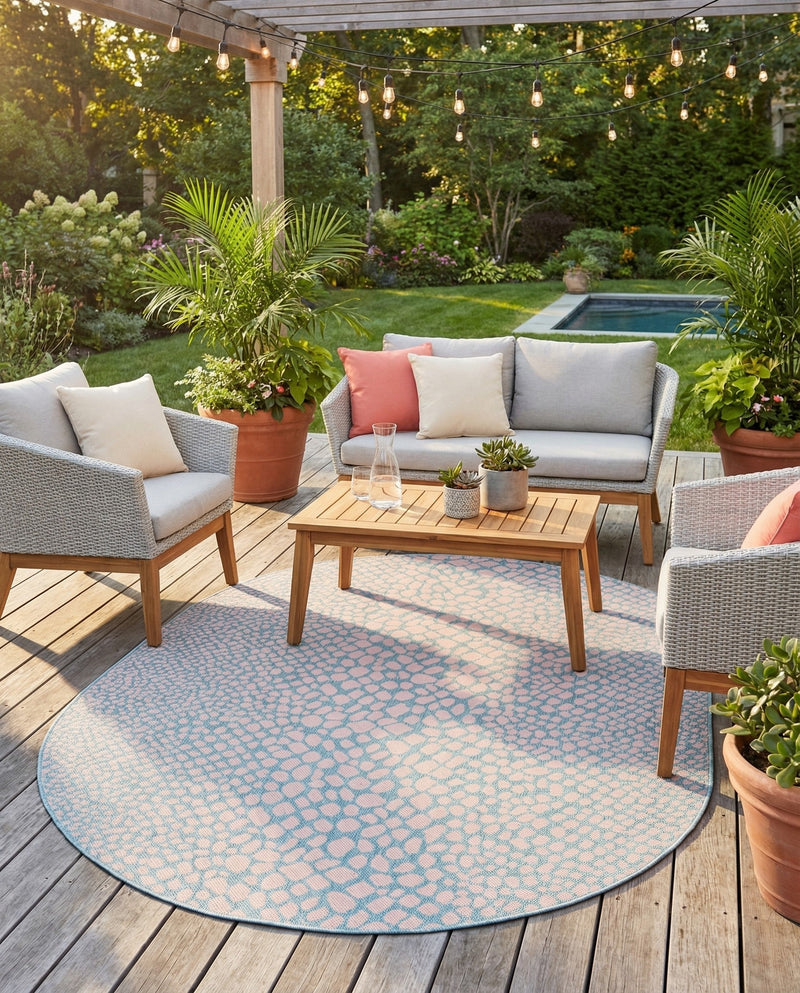 Urban Oasis Rugs Collection Area Rug -  Terrace (Pink and Aqua) Oval Pink and Aqua  lifestyle 25