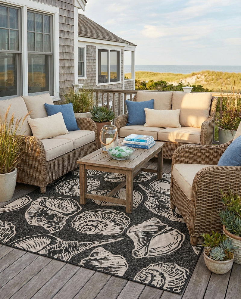 Seaside Haven Rugs Collection Area Rug -  Lighthouse (Black and White) Square Black and White  lifestyle 44