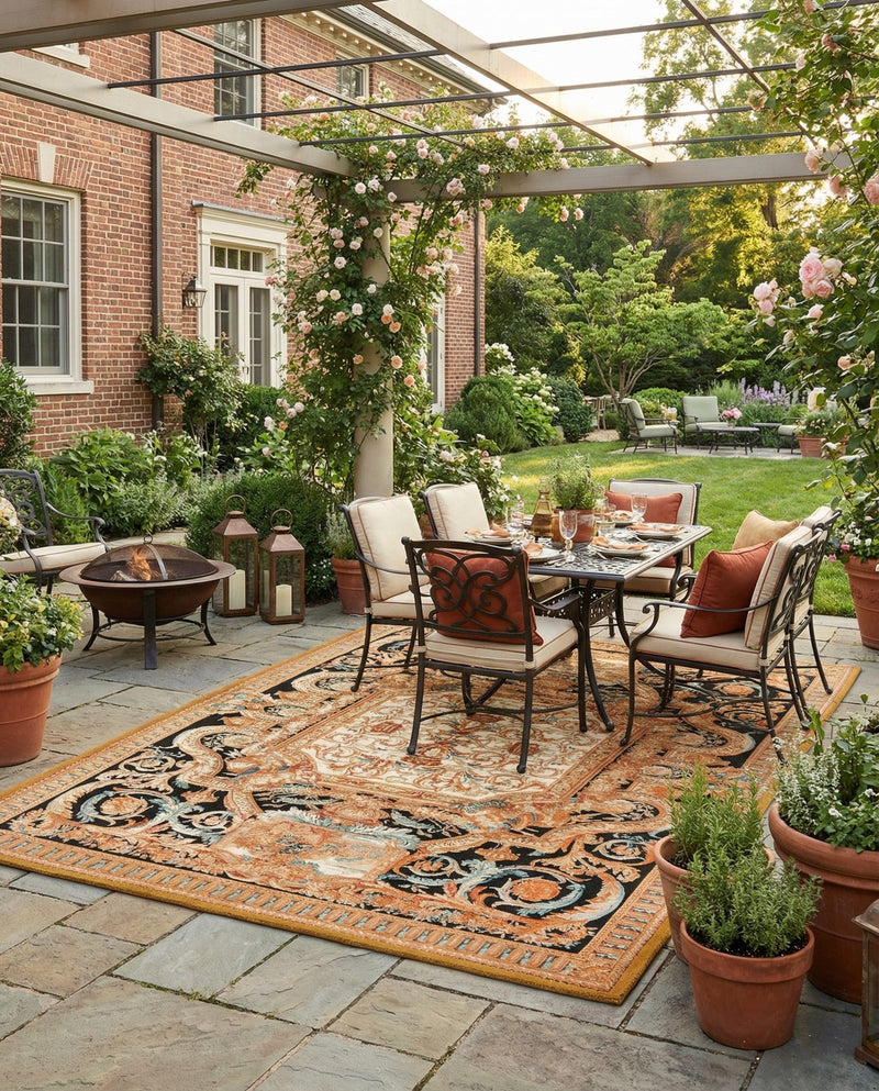 Patio Heritage Collection Area Rug - Veranda Rectangle Black Gold Brown  lifestyle 29