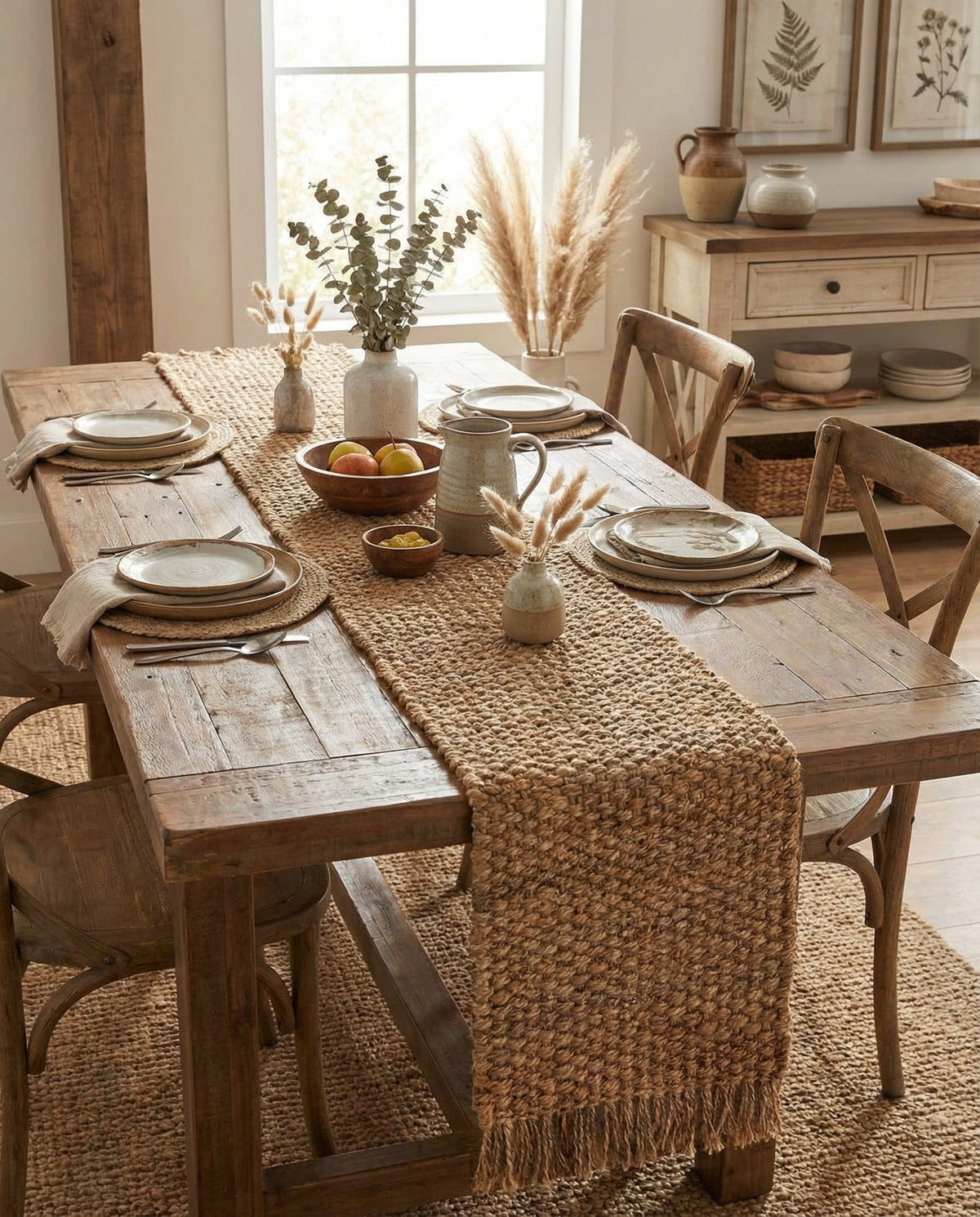 Savannah Jute Collection Area Rug - Seashore Table Runner Natural  lifestyle 165