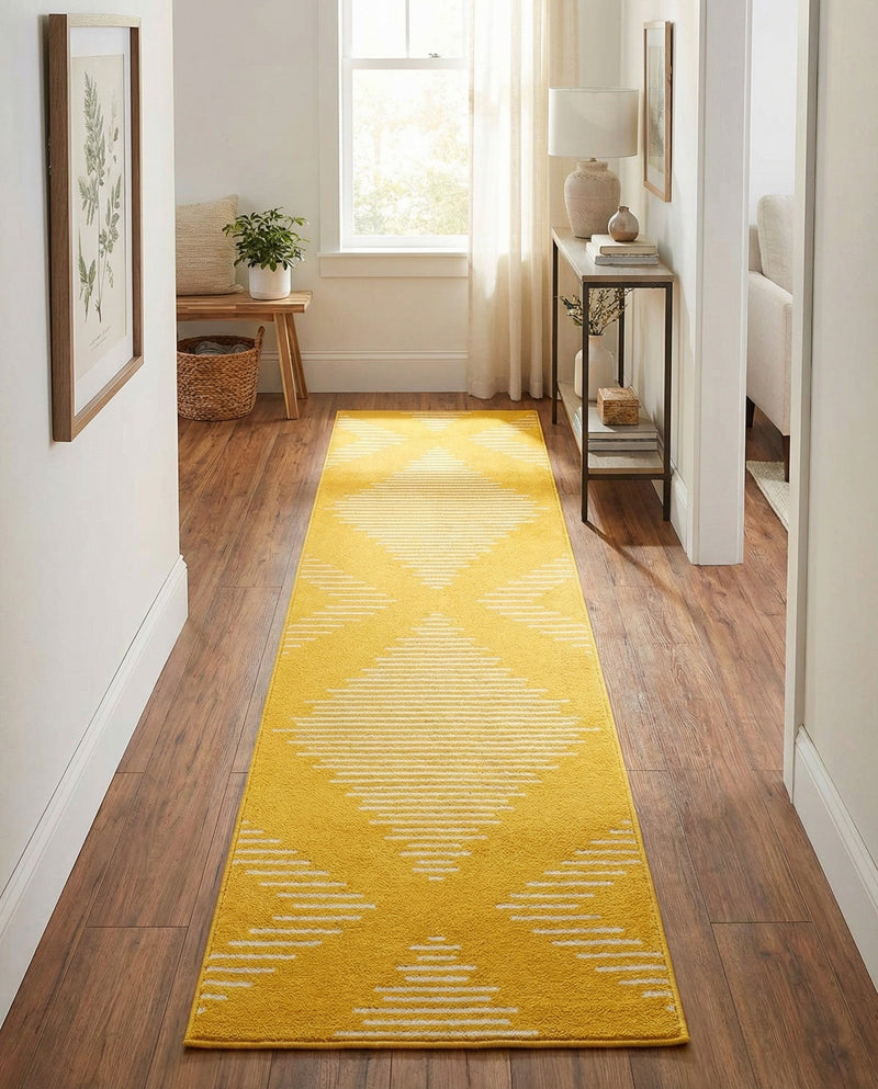 Seychelles Stripes Collection Area Rug - Mahe (Yellow) Runner Yellow  lifestyle 42