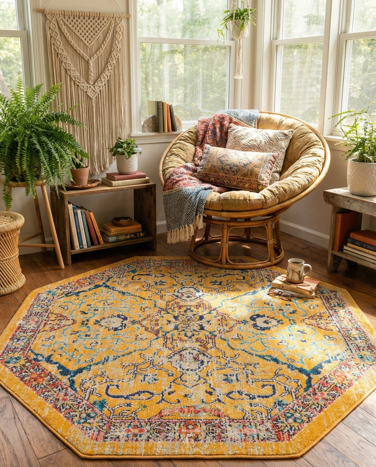 Seville Stripes Collection Area Rug -  Malaga (Yellow) Octagon Yellow  lifestyle 65