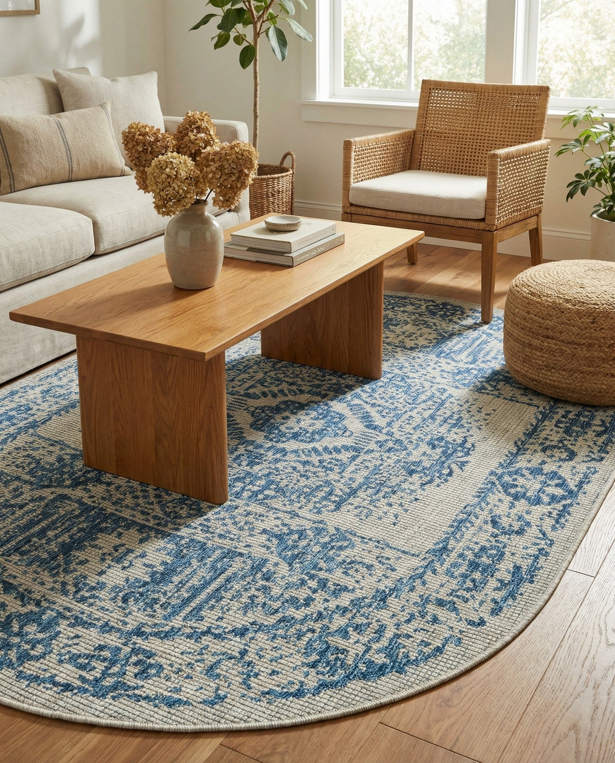 Patio Heritage Collection Area Rug - Savannah (Blue) Oval Blue  lifestyle 102