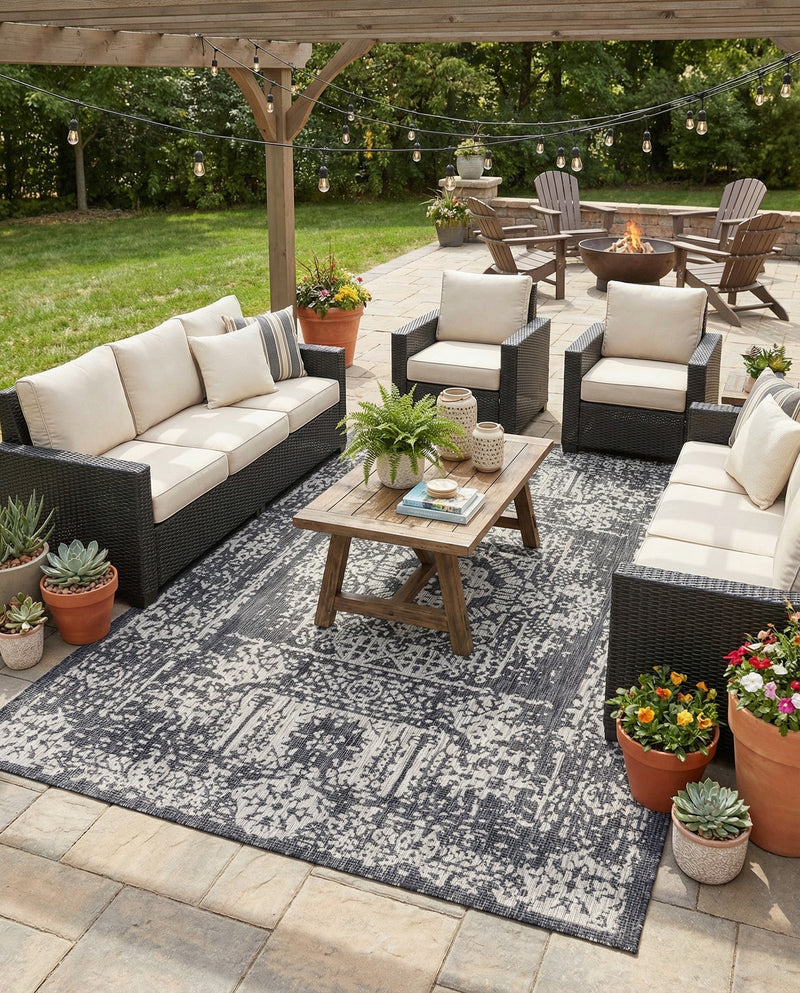 Patio Heritage Collection Area Rug - Savannah (Charcoal Gray) Rectangle Charcoal Gray  lifestyle 6
