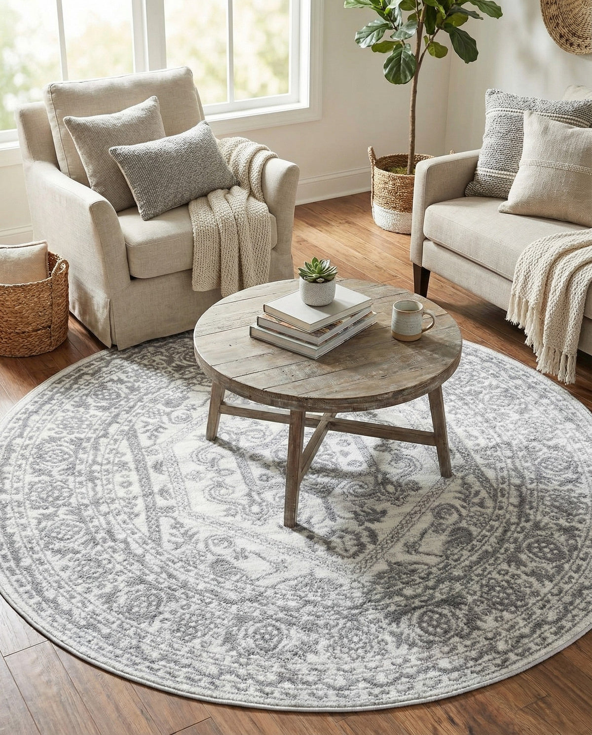 Charleston Elegance Collection Area Rug - Harborview Round White  lifestyle 165